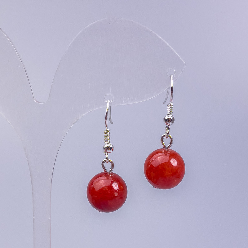 Orecchini Jasper Rosso (singolo) sfera liscia, diametro 12 mm, lunghezza 3 cm