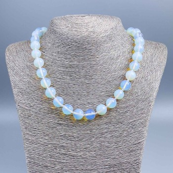 Collana con pietra lunare, sfere lisce, diametro 12 mm ±, lunghezza 45 cm ±