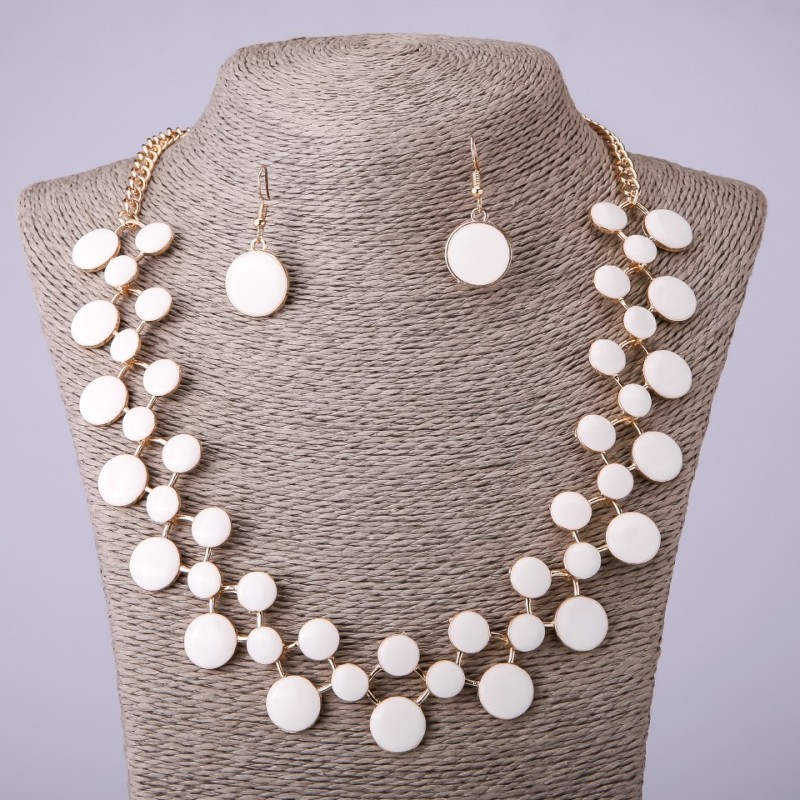 Set di collana e orecchini con smalto bianco, lunghezza 57-64 cm