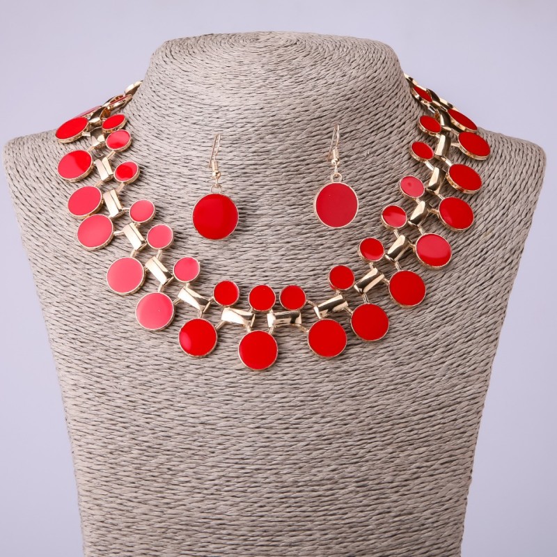 Set di collana Porta e orecchini smalto rosso, lunghezza 45 cm