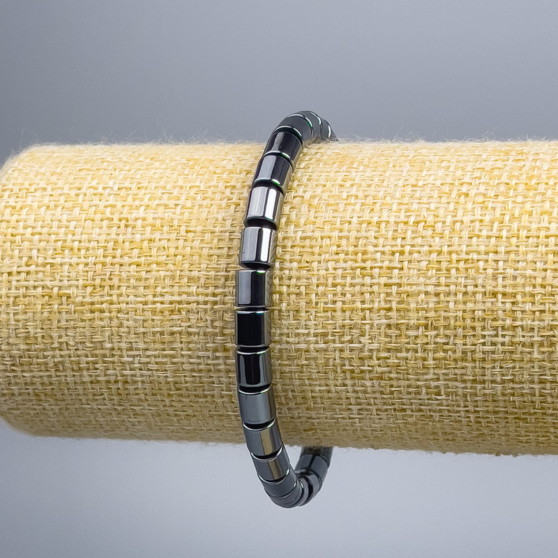 Bracciale in ematite cilindri 6×6 mm, lunghezza 18 cm (elastico)