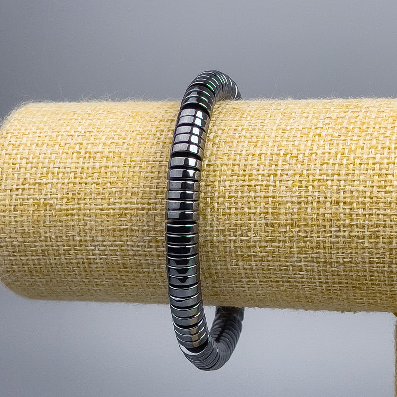 Bracciale in ematite a disco, diametro 8×2 mm, lunghezza 18 cm (elastico)