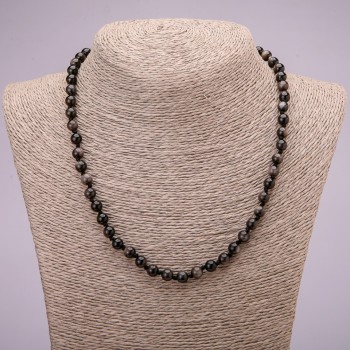 Collana di ossidiana argentata naturale con sfere lisce, diametro 6(±)mm, lunghezza 45 cm +