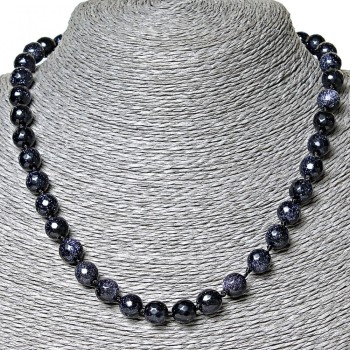 Collana di avventurina sintetica «Notte del Cairo», perline sfaccettate da 9 mm, lunghezza 45 cm
