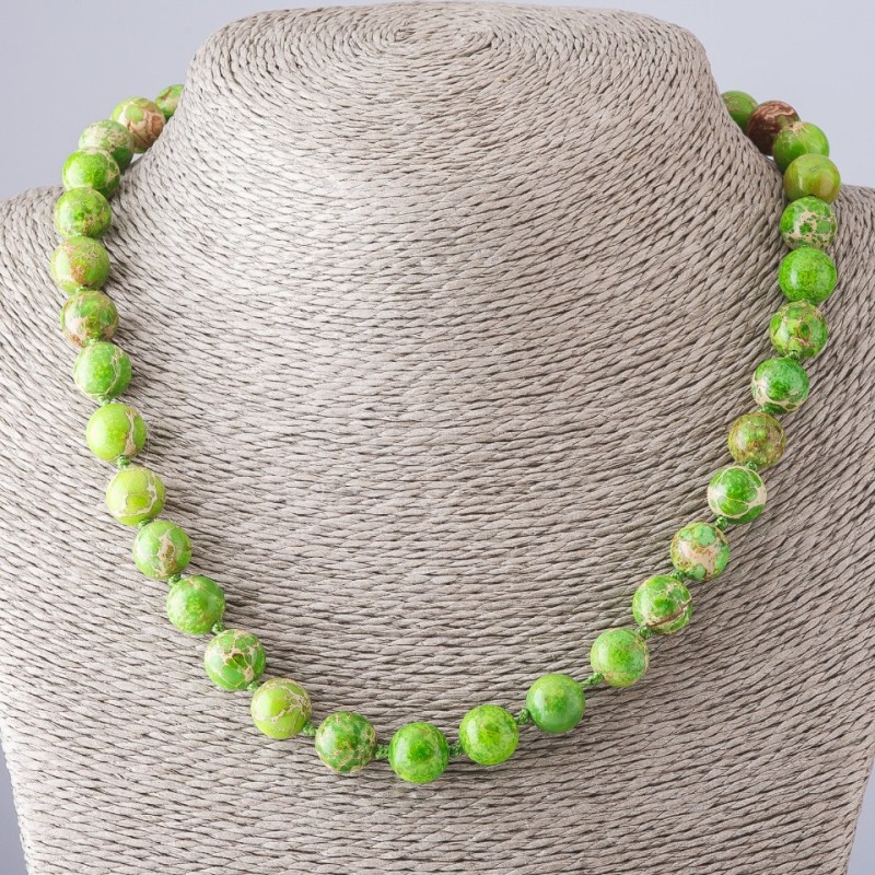 Collana in varisite verde chiaro, lunghezza 45 cm, diametro 9-10 mm