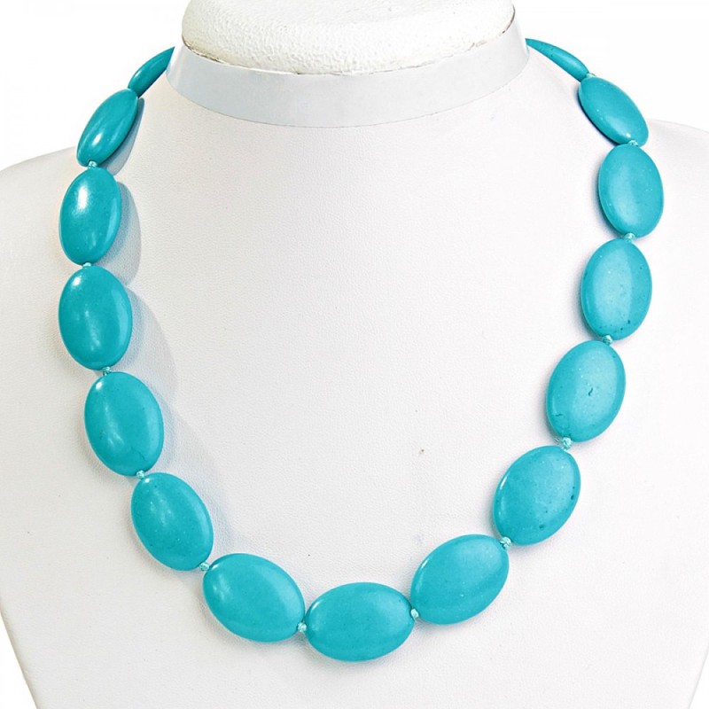Collana di turchese azzurro ovale 18×24 mm, lunghezza 46 cm
