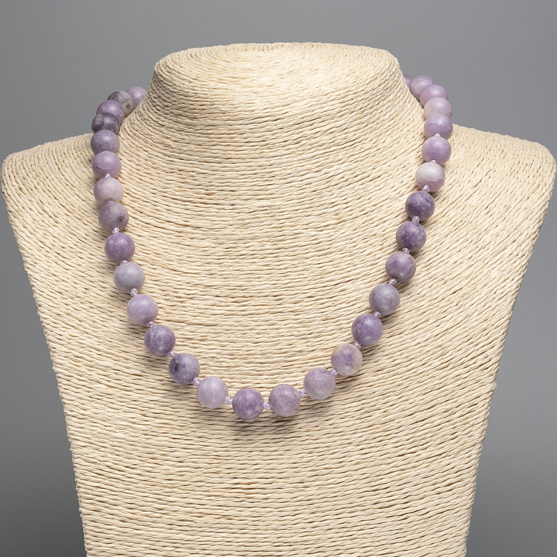 Collana in lepidolite artificiale in acrilico, perle lisce, diametro 10,5 mm, lunghezza 50 cm+