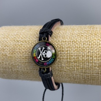 Braccialetto in ecopelle con teschio e scritta multicolore sui lacci regolabili, 1 pezzo