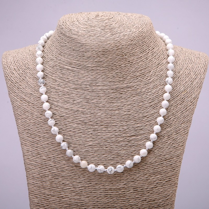 Collana in kaolinite con perle lisce da 6 mm, lunghezza 45 cm+