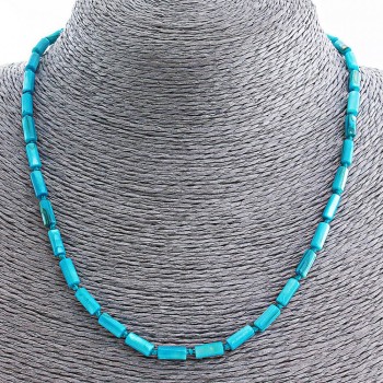 Collana di madreperla azzurra a forma tubolare 8x4 mm, lunghezza 45 cm