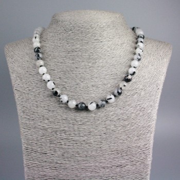 Collana di quarzo rutilato naturale, palline lisce, diametro 8,5 mm ±, lunghezza 48 cm ±