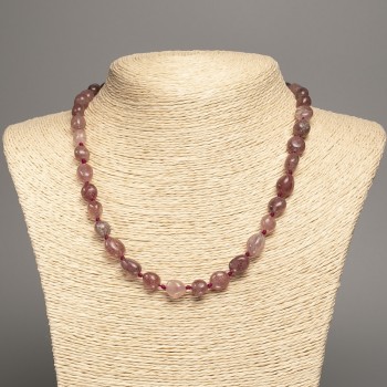 Collana di quarzo rosa fragola a grani sfaccettati, diametro 11×9–8×7 mm, lunghezza 46 cm