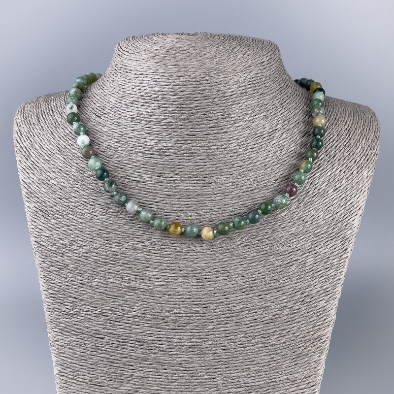 Collana in diaspro naturale con perline lisce, diametro 6,5 mm, lunghezza 49 cm ±