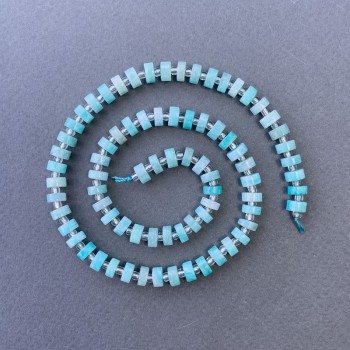 Perle di amazonite naturali a forma di disco su filo, diametro 6x3 mm ±, lunghezza 40 cm ±, con perline da 3x2 mm ±