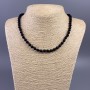 Collana in schungite artificiale, perle lisce, diametro 6 mm ±, lunghezza 49 cm ±