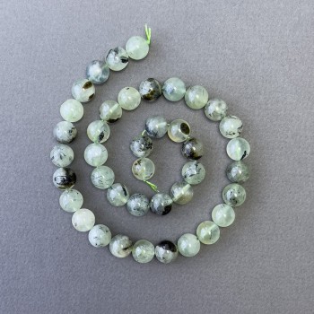 Perle di prenite, pietra naturale, sfera liscia, diametro 10 mm, lunghezza 39 cm ±
