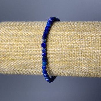 Bracciale in lapislazzuli naturale con cubetti sfaccettati, diametro 4 mm ±, lunghezza 18 cm (elastico)