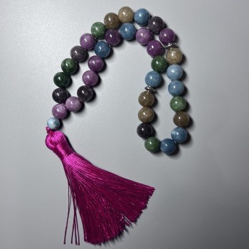 Mala assortita in pietre naturali, perline lisce da 10 mm, 33 perline, con inserti in metallo
