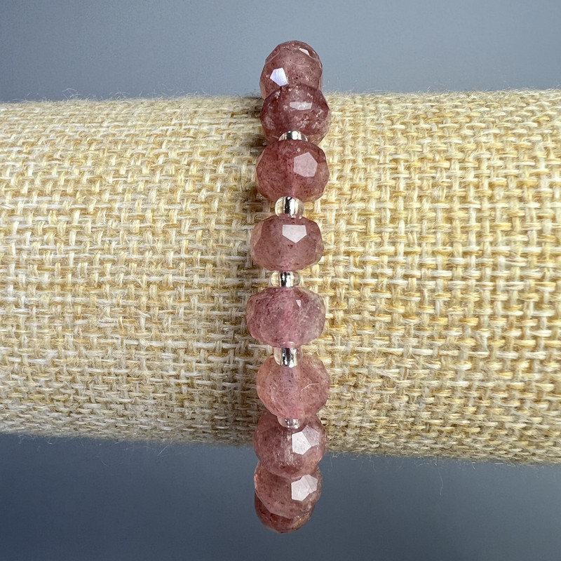 Bracciale in quarzo fragola sfaccettato 18 cm