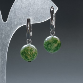 Orecchini in Agata muschiata, pallina liscia, diametro 12,5 mm ± chiusura inglese, lunghezza 33 mm+