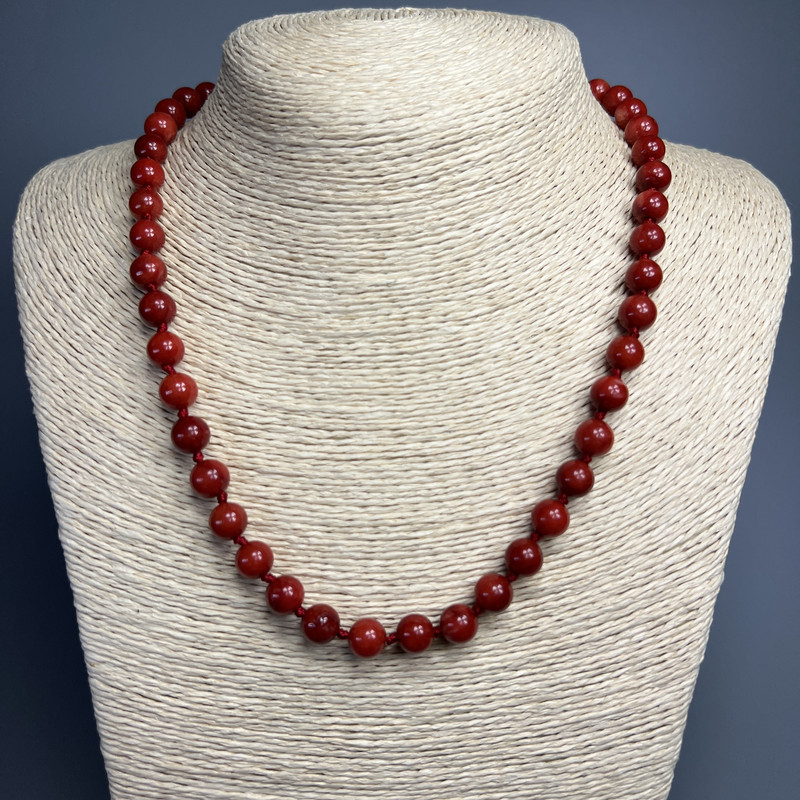 Collana in jasper rosso (artificiale) perle lisce, diametro 8 mm ±, lunghezza 50 cm ±