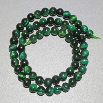 Perle di Occhio di gatto verde naturali, sfere lisce, diametro 6,5 mm, lunghezza 37 cm, su filo