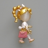 Spilla-pendente «Ragazza» occhio di gatto bianco, smalto rosa e bianco, metallo dorato 16×35 mm